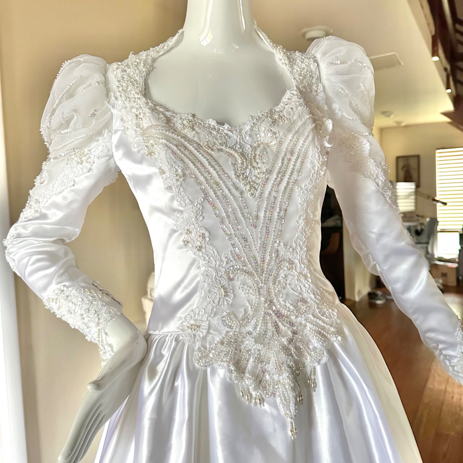 Vintage 1980s Romantic Eve of Milady Princess Wedding Gown Dress Long Train S