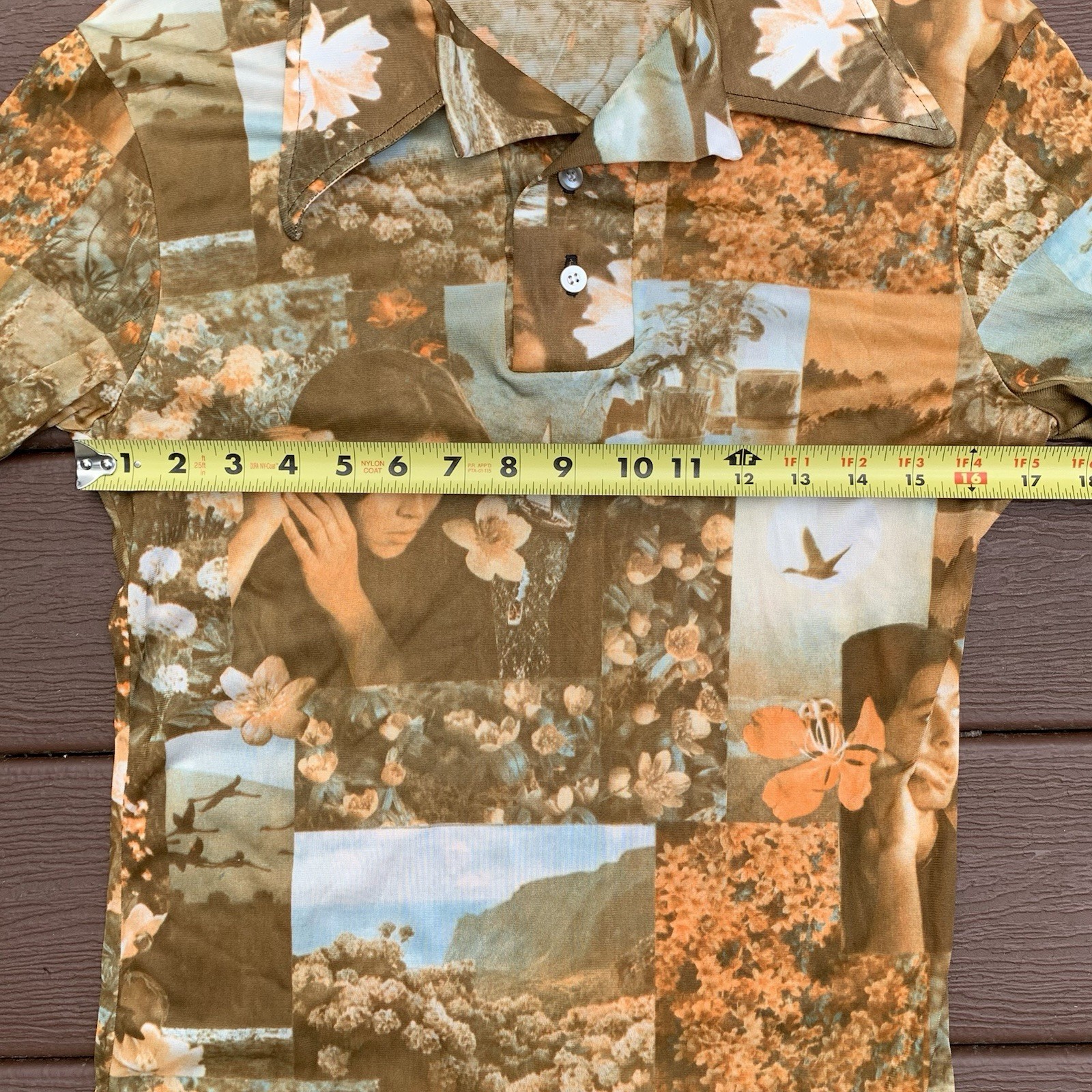 Vtg 70s Hawaiian Themed All-Over Print Shirt Lrg LS 2 Button Disco Acetate/Rayon