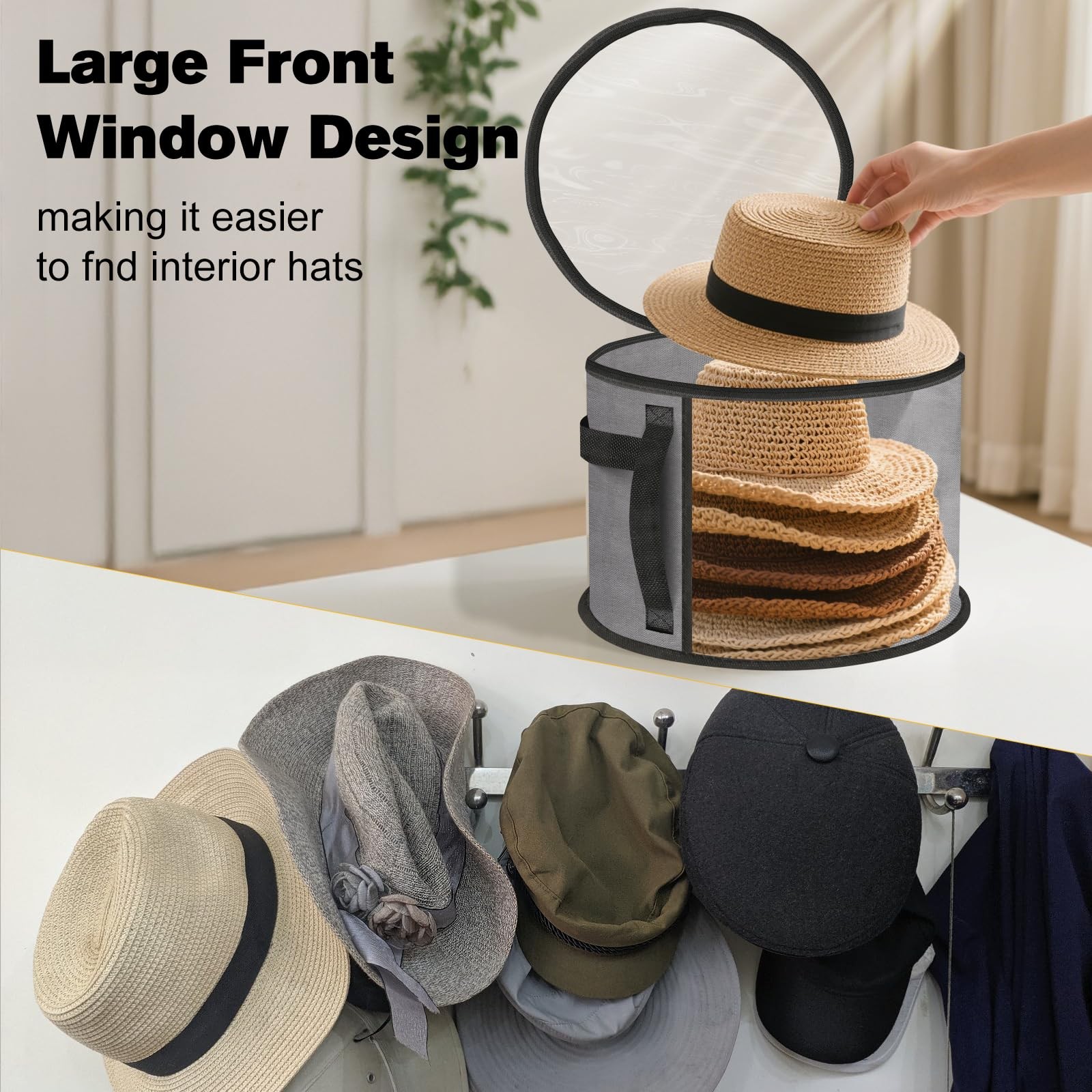Btoahcu Extra Large Clear Hat Organizer for 16″ L x W x 11″ H, gray