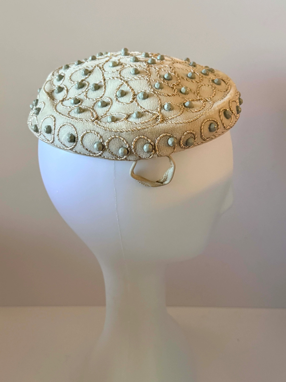 Vintage Embellished Ivory Pillbox Hat | Beaded Cocktail Hat | 1960s Formal