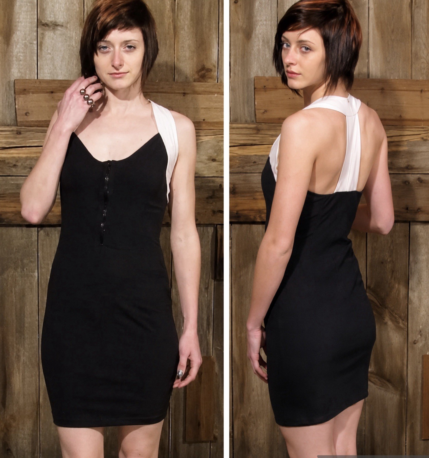 VTG 90s y2k Ujena Black White Zip Front racerback Bodycon Mini Dress club USA M