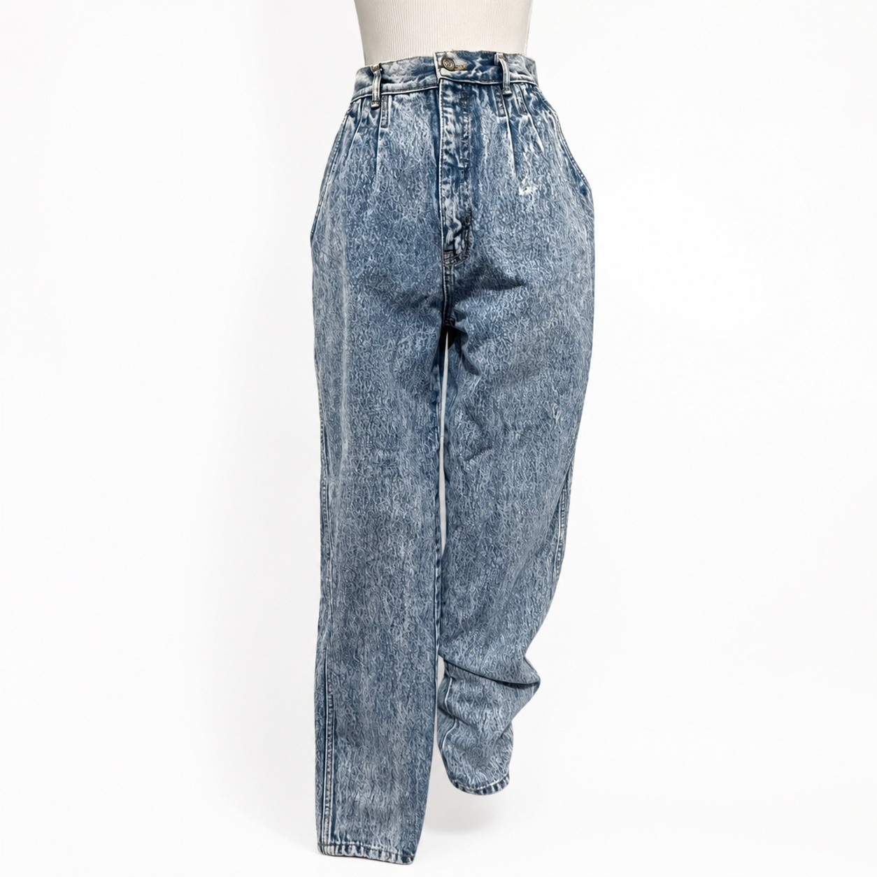 Bill Blass Vintage High Waisted Acid Wash Pleated Tapered Jeans Blue Size 8