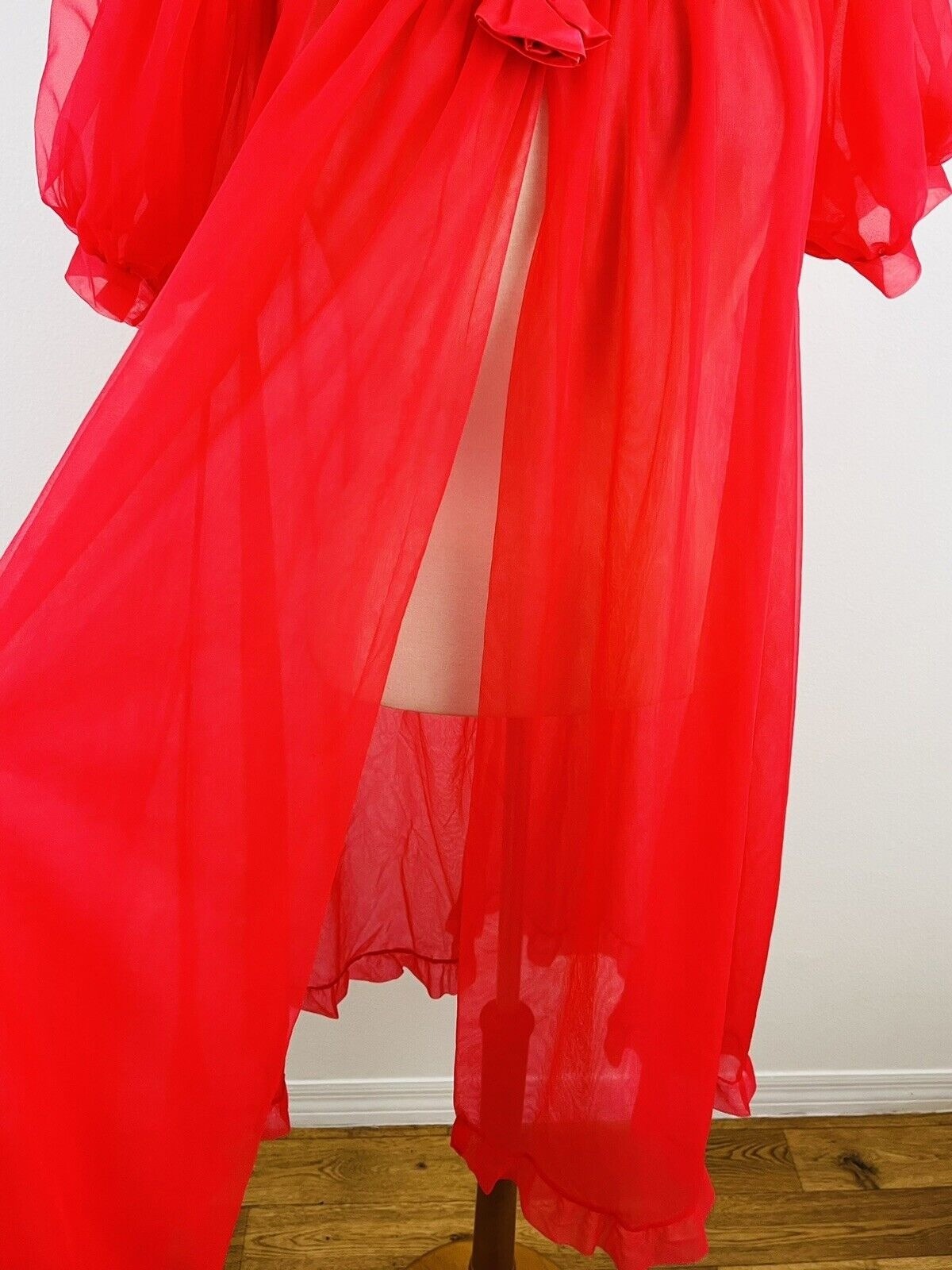 Vintage Women’s Chiffon Robe Nylon Red Double Layer