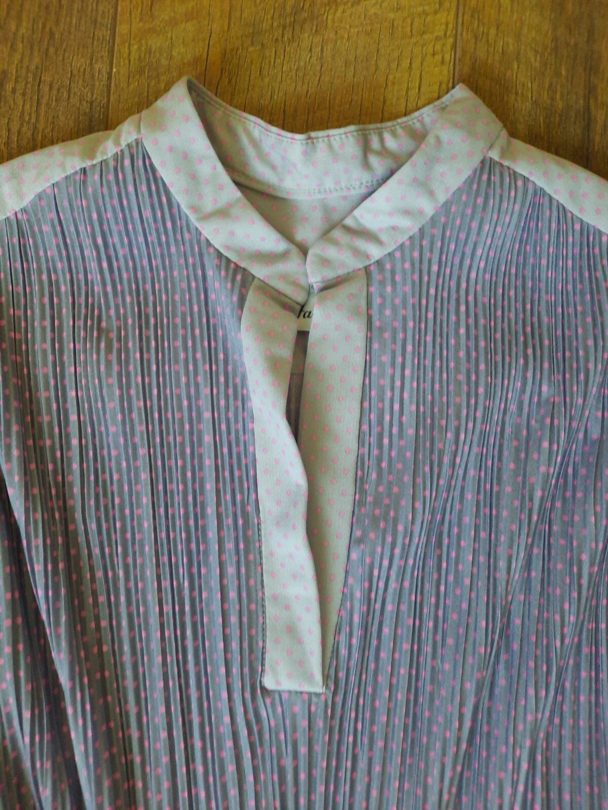 VTG Hal Ferman Midi Dress Women Size M Long Sleeve Gray Pink Polka Dots Pleated
