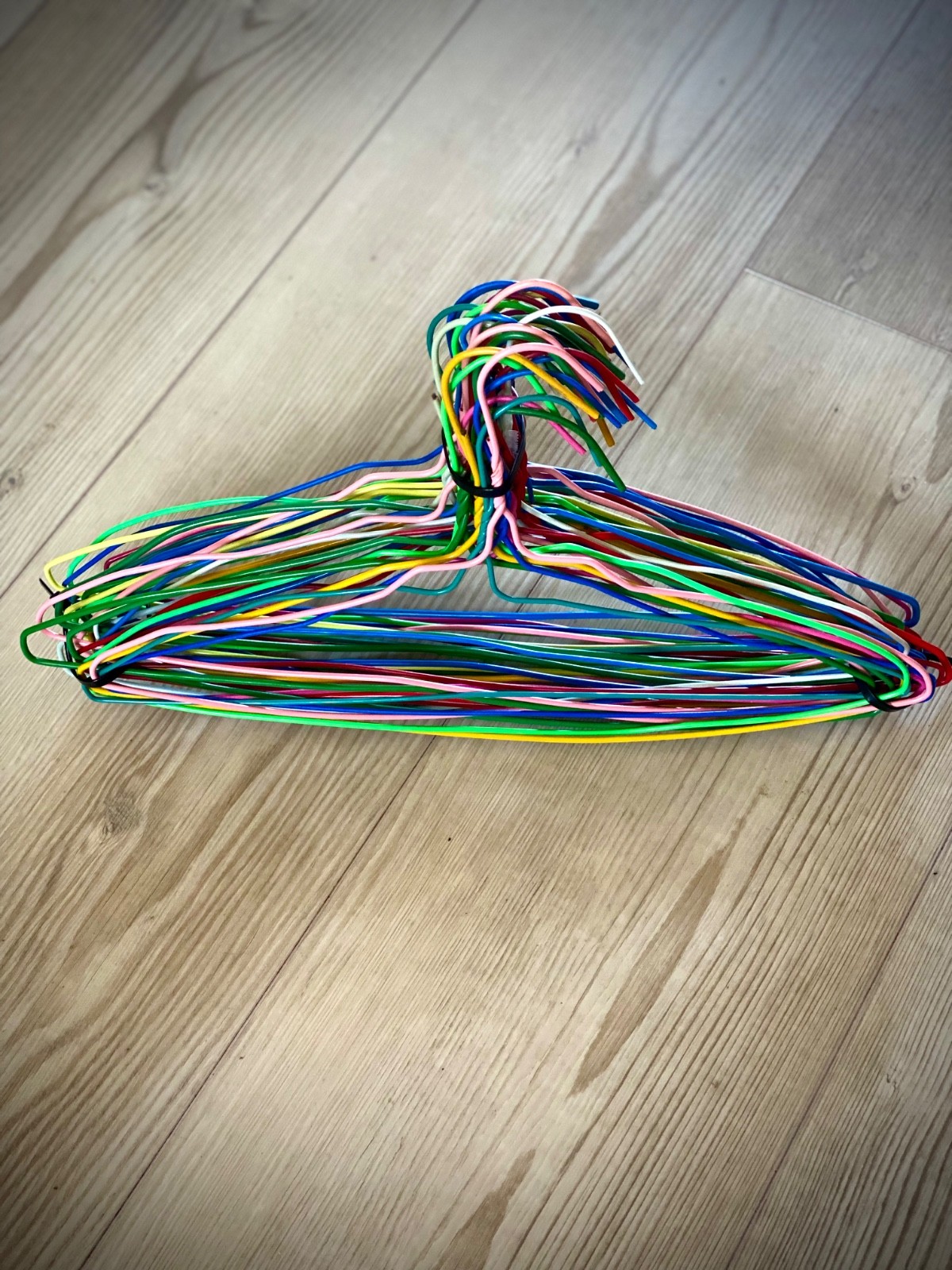 Lot of 35 Vintage MCM Vinyl Coated Wire Hangers Multi-Colored Clothes Hangers