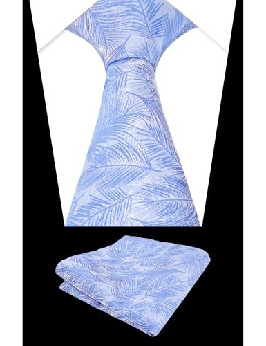 Mens 3.15inch Colorful Tie with Botanical Print Pocket Square 916-blue