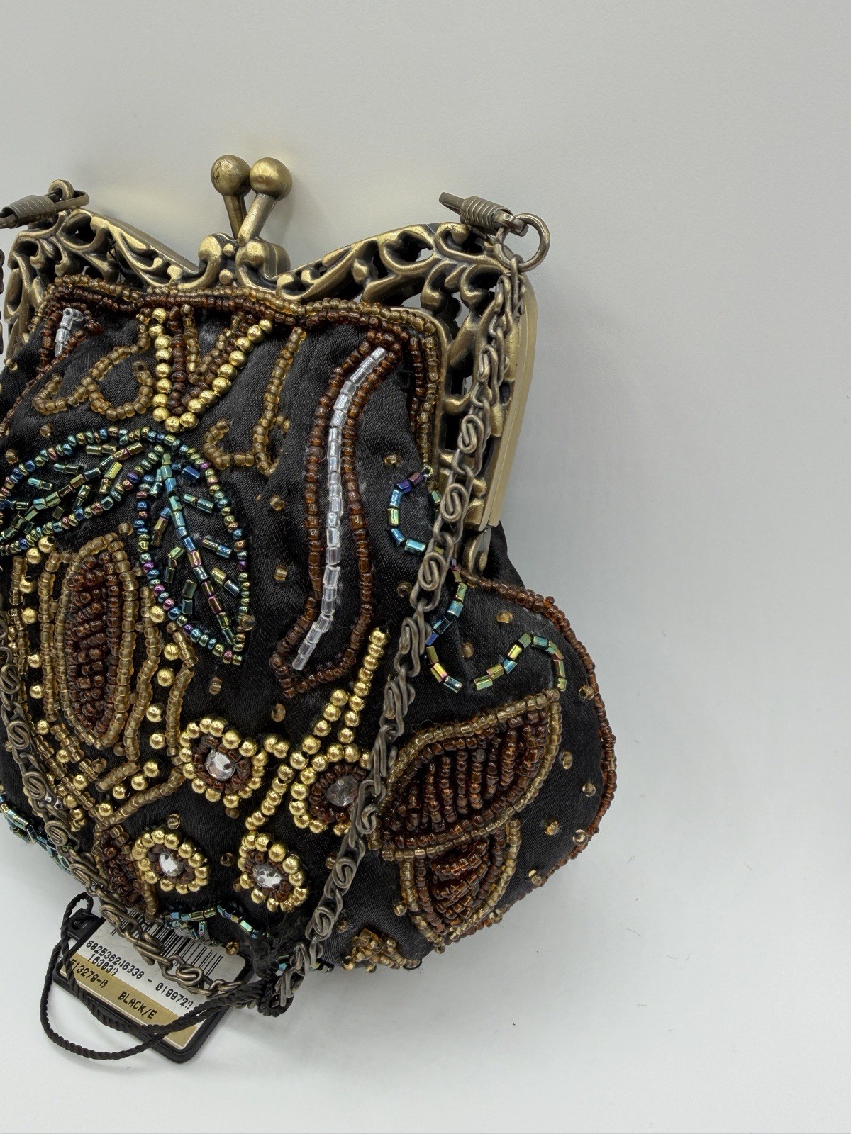 BIJOUX TERNER Vintage Gold Frame Beaded Evening Purse Kisslock Black