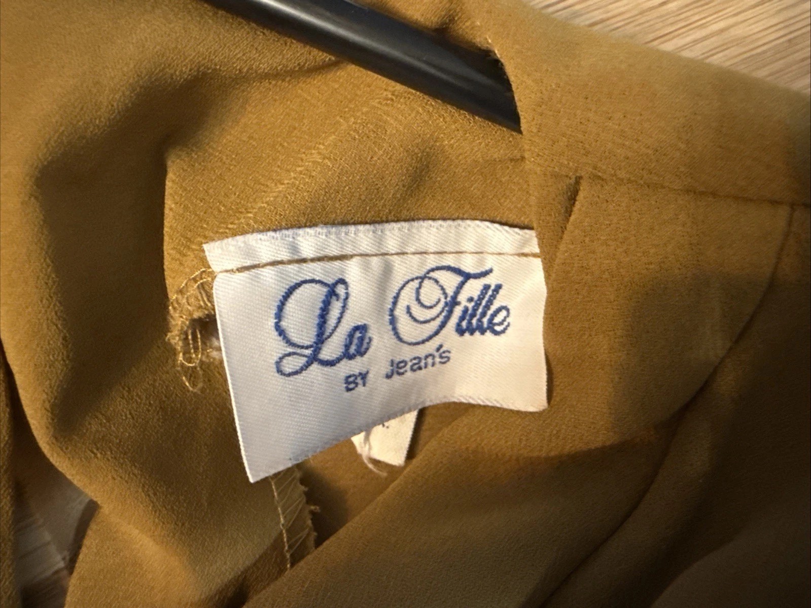 Vtg La Fille Top And Bottom Set Brown Sheer Pant Suit Lined Swoop Neck Nice