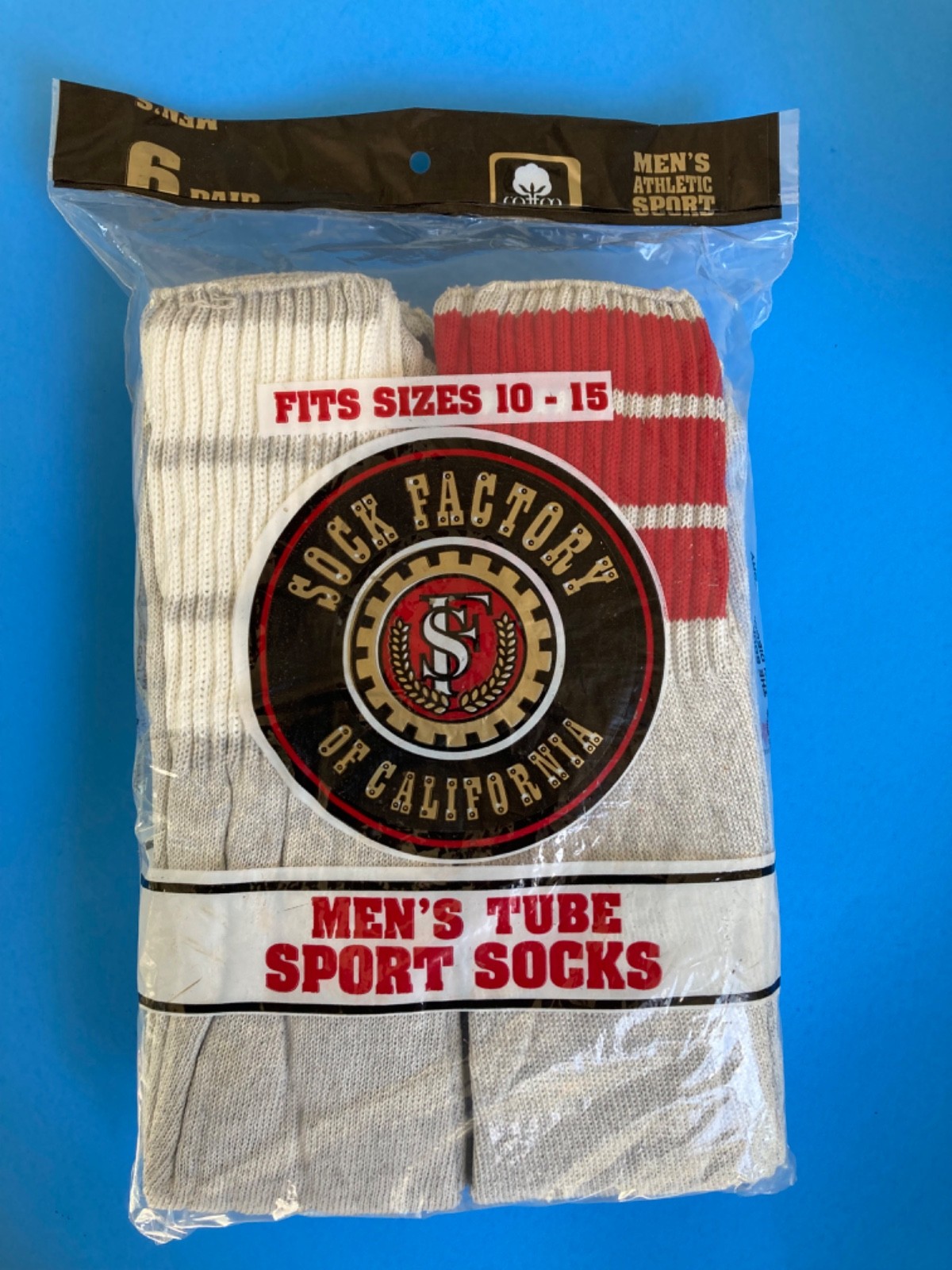 NOS 1980s Set 6 Mens Vintage Gray 3 Stripe Tube SPORT Socks USA Cotton 10-15 NEW