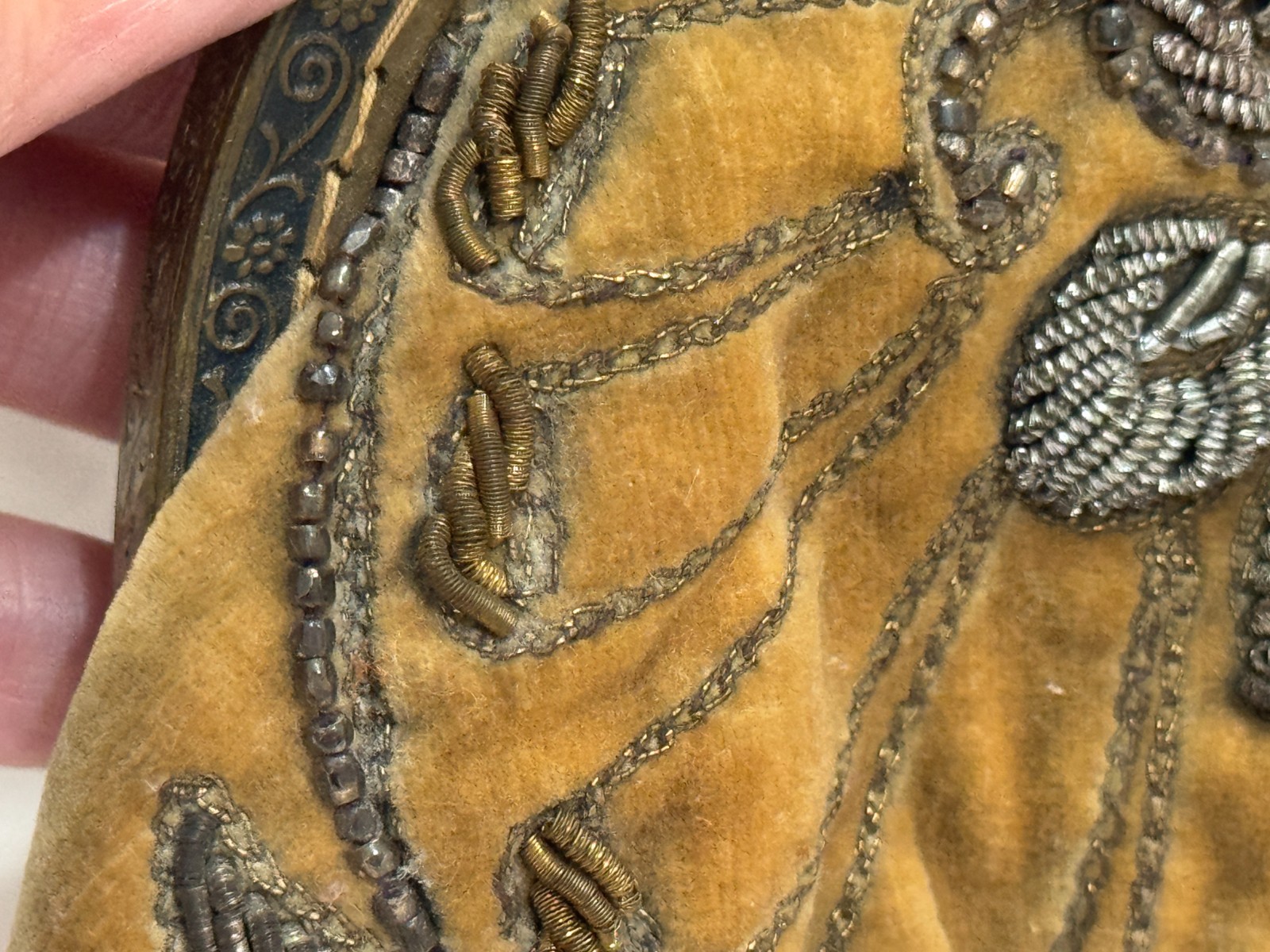 Antique 1920s German Steel Beaded Velvet Purse Ornate Brass Frame Art Nouveau