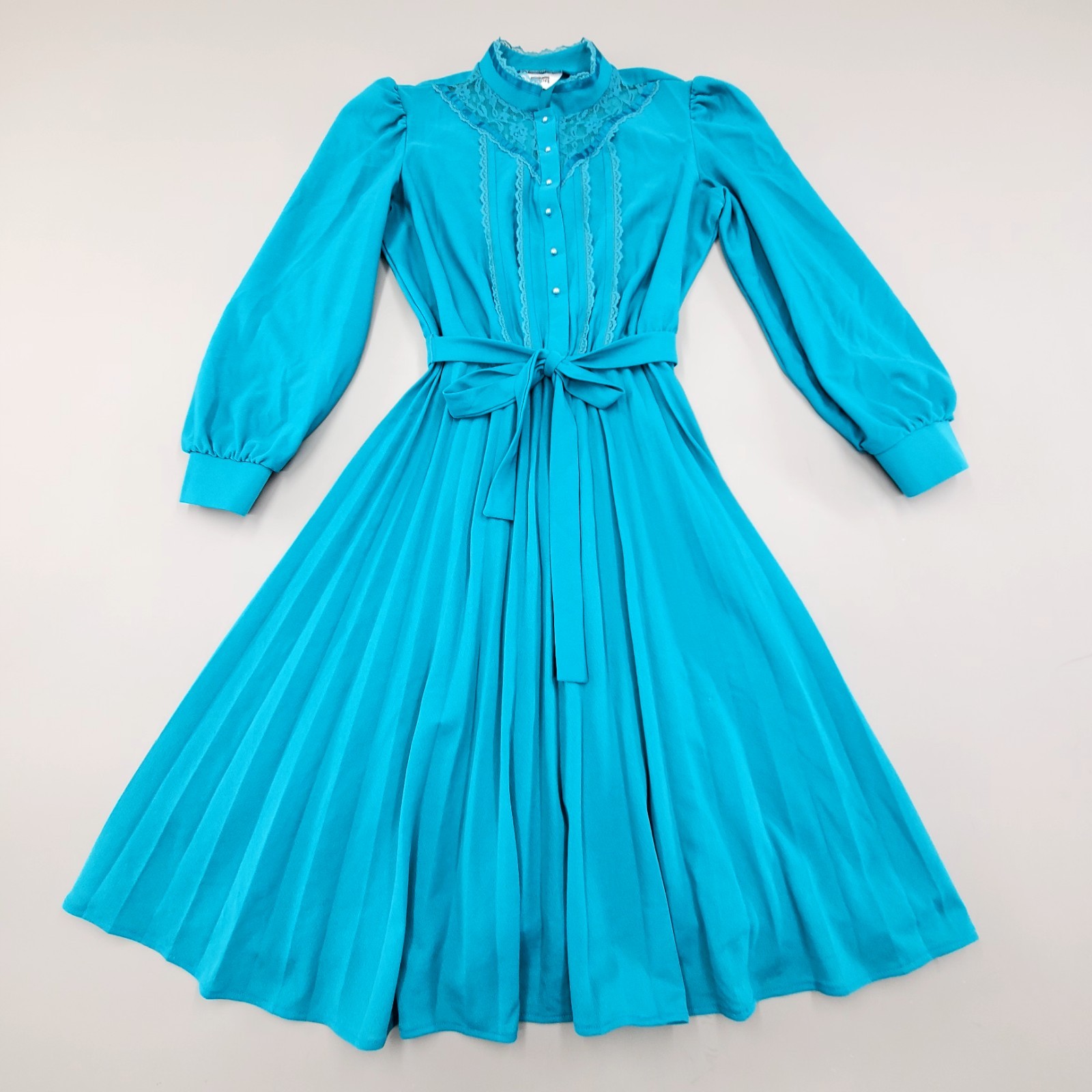 Vintage 60s 70sPoly Knit High Neckline Ruffle Trim Montgomery Ward Dress