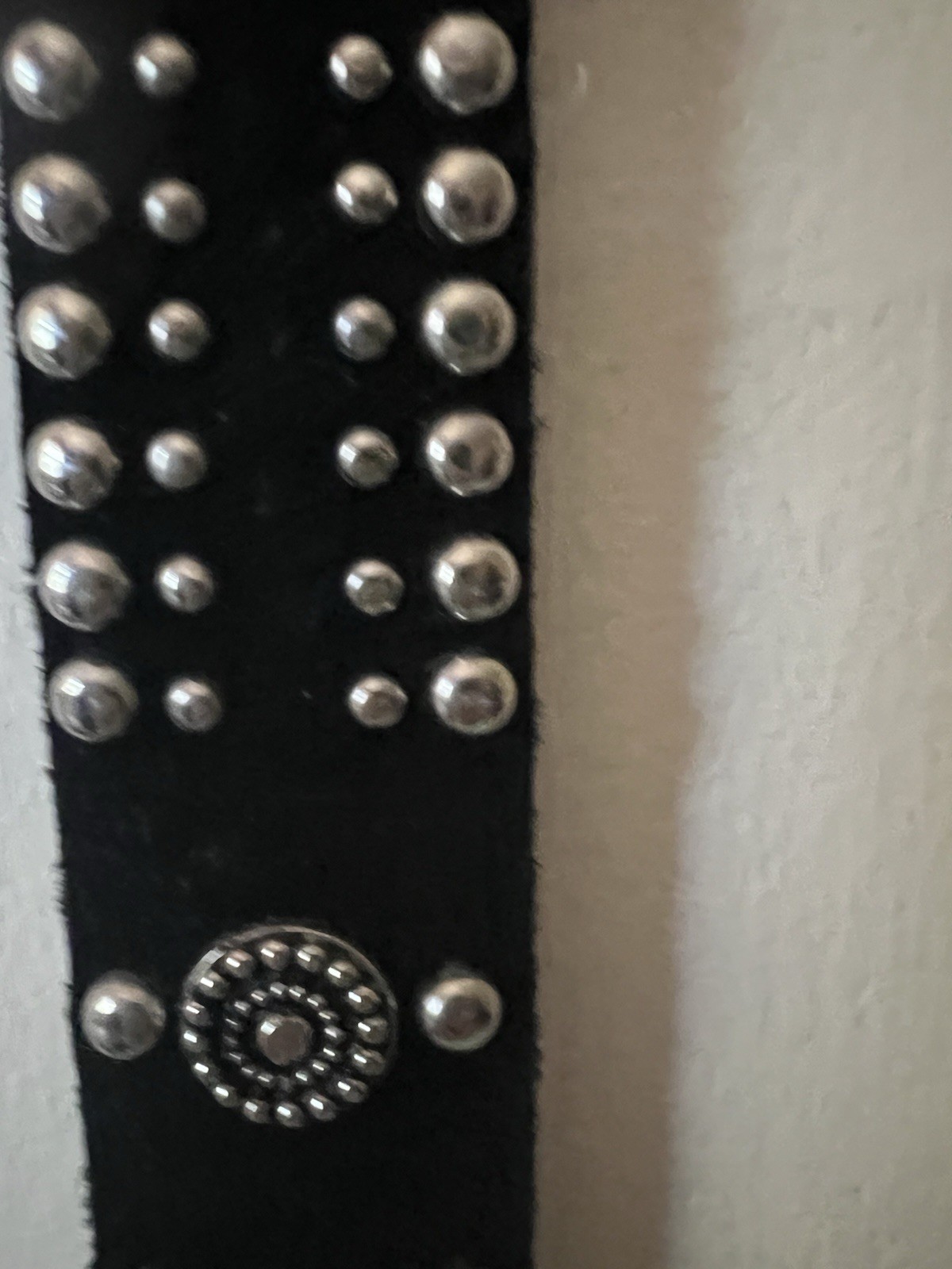Retro 80’s Black Suede Belt W Silver Rivets (38.5”)