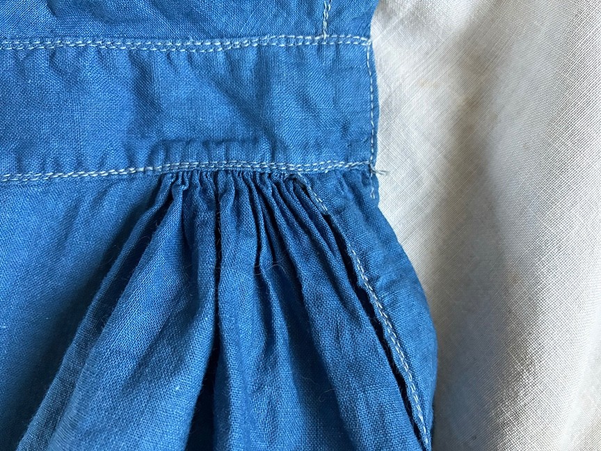 Antique Prairie Ladies Bodice Indigo Blue Cotton Blouse with Peplum Sz XS – S