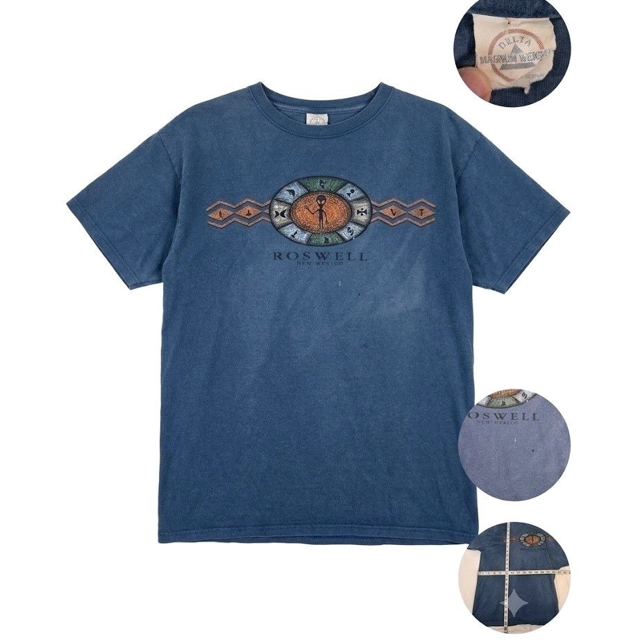 Vintage Roswell Alien Shirt Mens L Delta Blue Graphic Tee UFO Sci Fi 90s