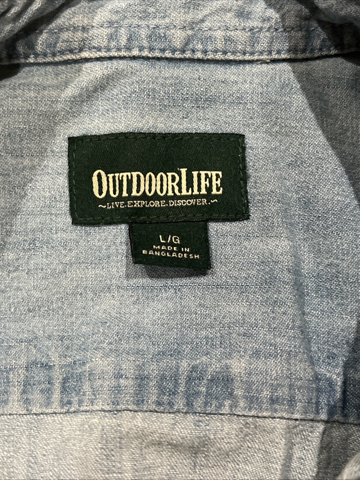 Outdoor Life Denim Button Up Shirt LARGE Short sleeve Light blue Pre Owned