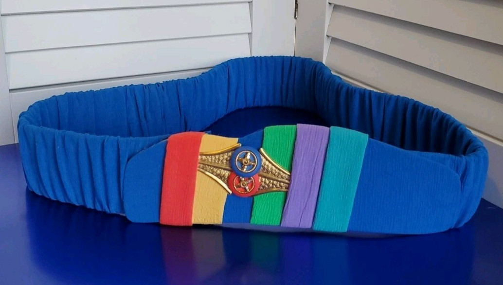 VTG 80s Belt NWT F. Rees Co Rainbow Elastic Cinch Blue Red Gold 33 Boutique NOS