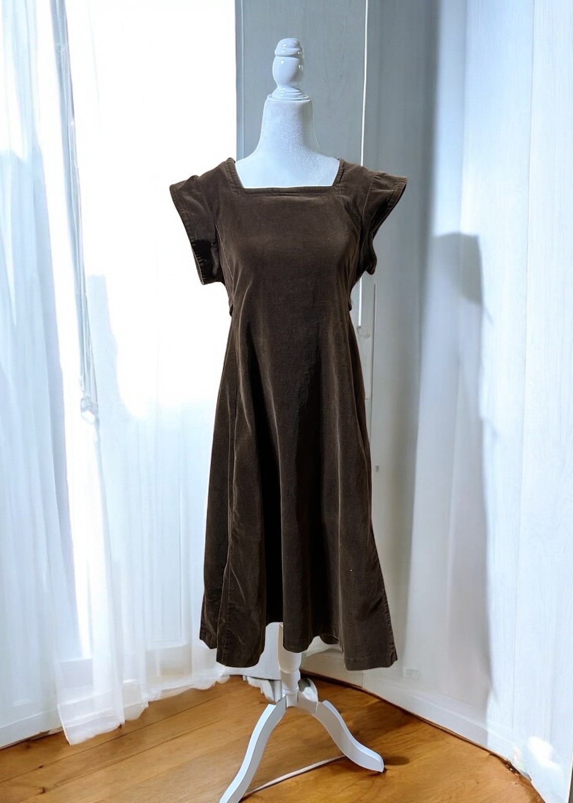 VTG 70s Over The Rainbow Brown Velveteen Pinafore Dress Academia Velvet M/L 32W