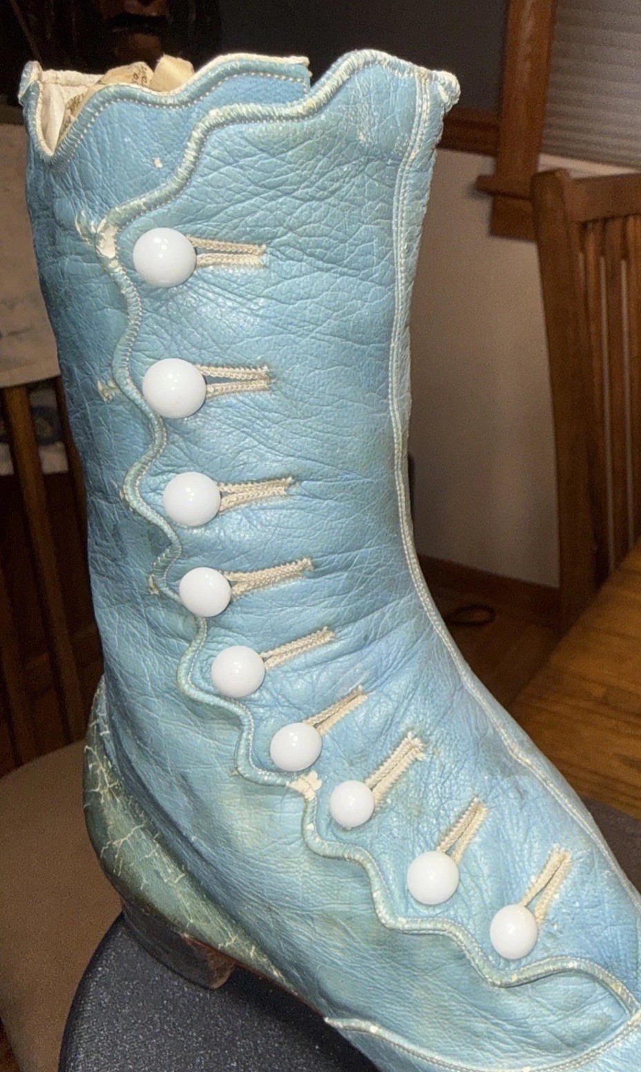 Antique Victorian Light Blue Leather 9 Button Children’s Boots RARE FIND