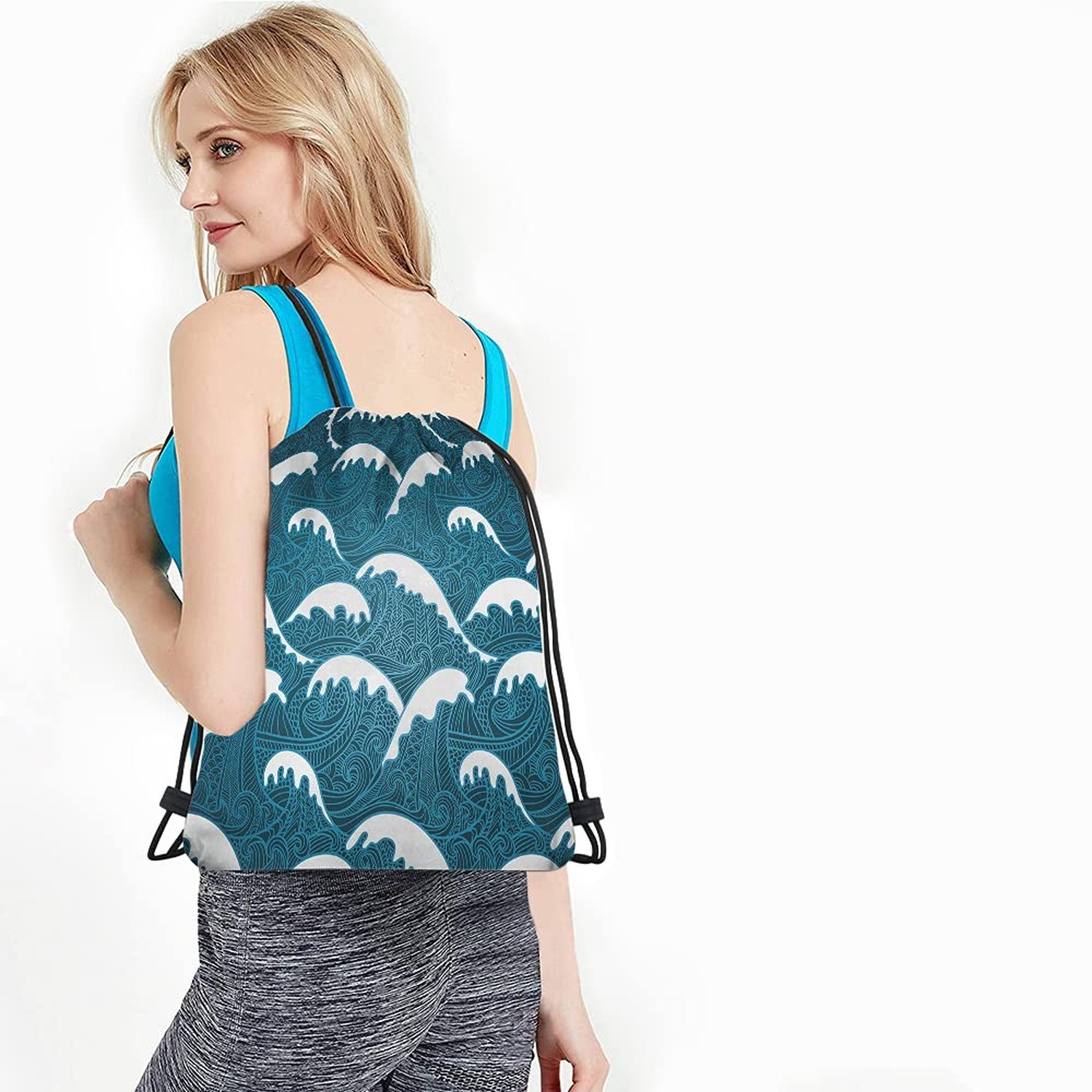 Unisex Adult Modern Vintage Blue Abstract Sports Multi-Sport Drawstring Backp…