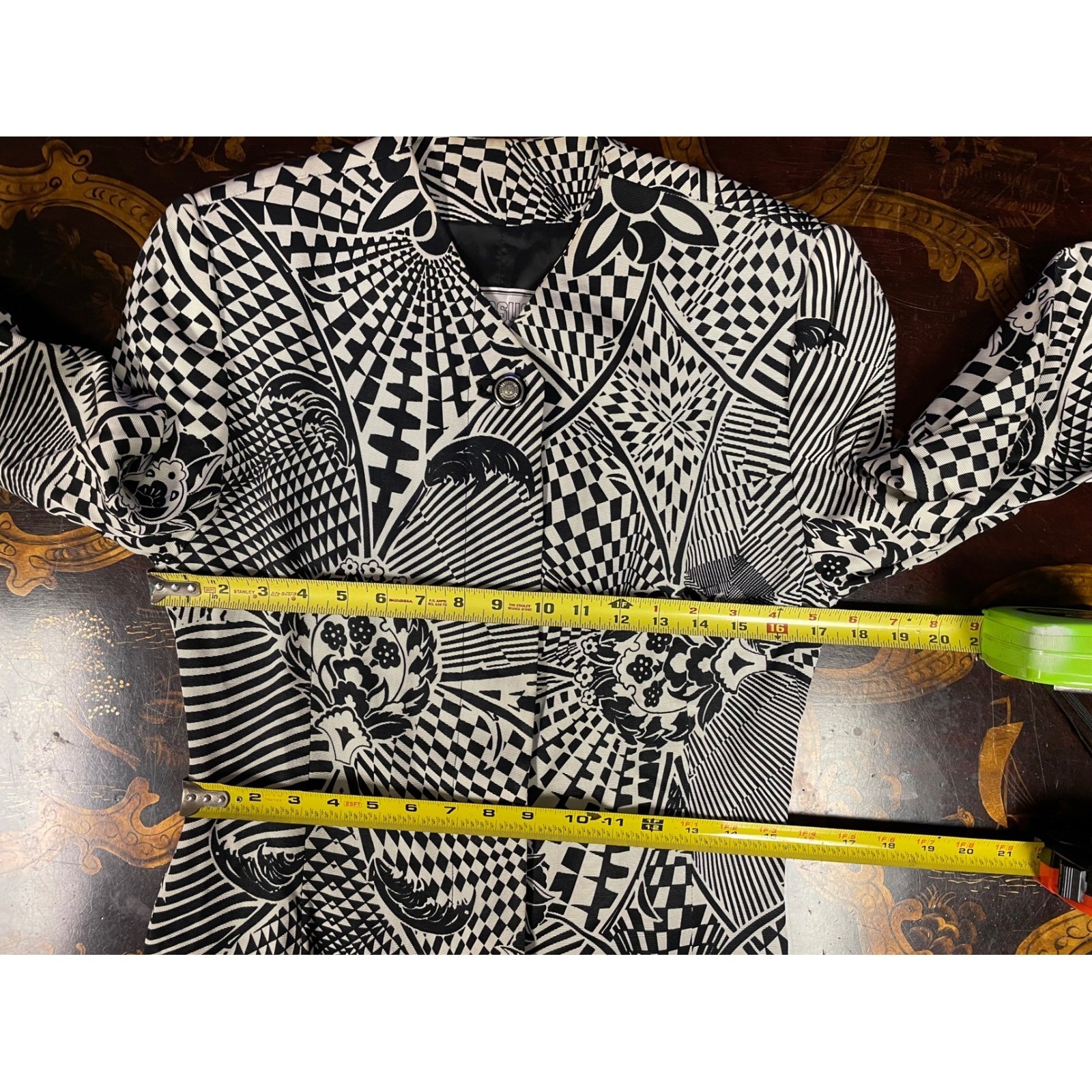 Vtg Versus Gianni Versace Womens 3 Pc Set Blazer Top Skirt Op Art 90s 30/32
