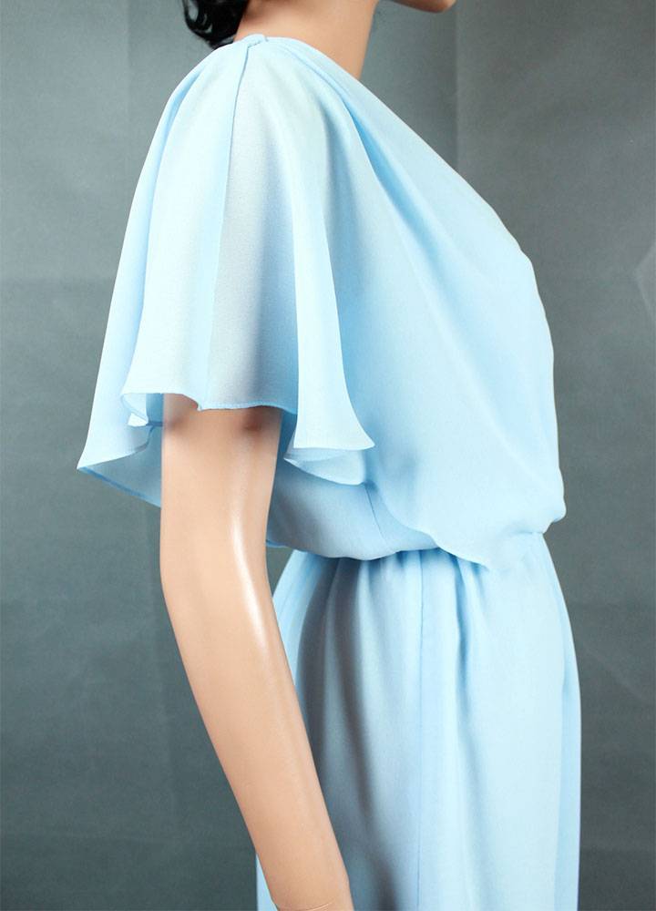 NOS Vintage 80s Secretary Dress Sz M Light Blue Semi Sheer Crepe Deadstock NWT