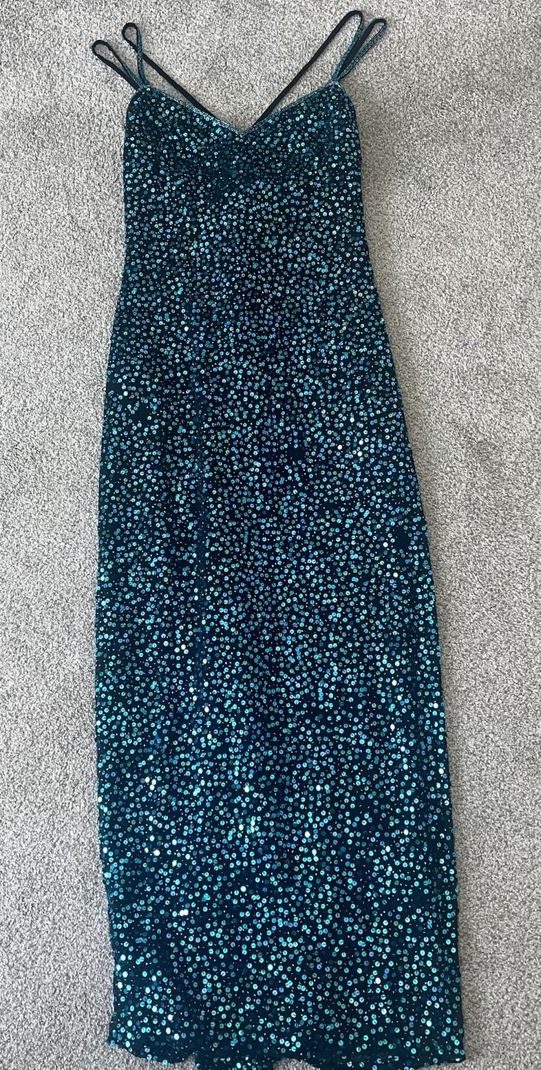 Vintage Lillie Rubin 1980’s Teal Sequin Sleeveless Cocktail Evening Gown Size 8