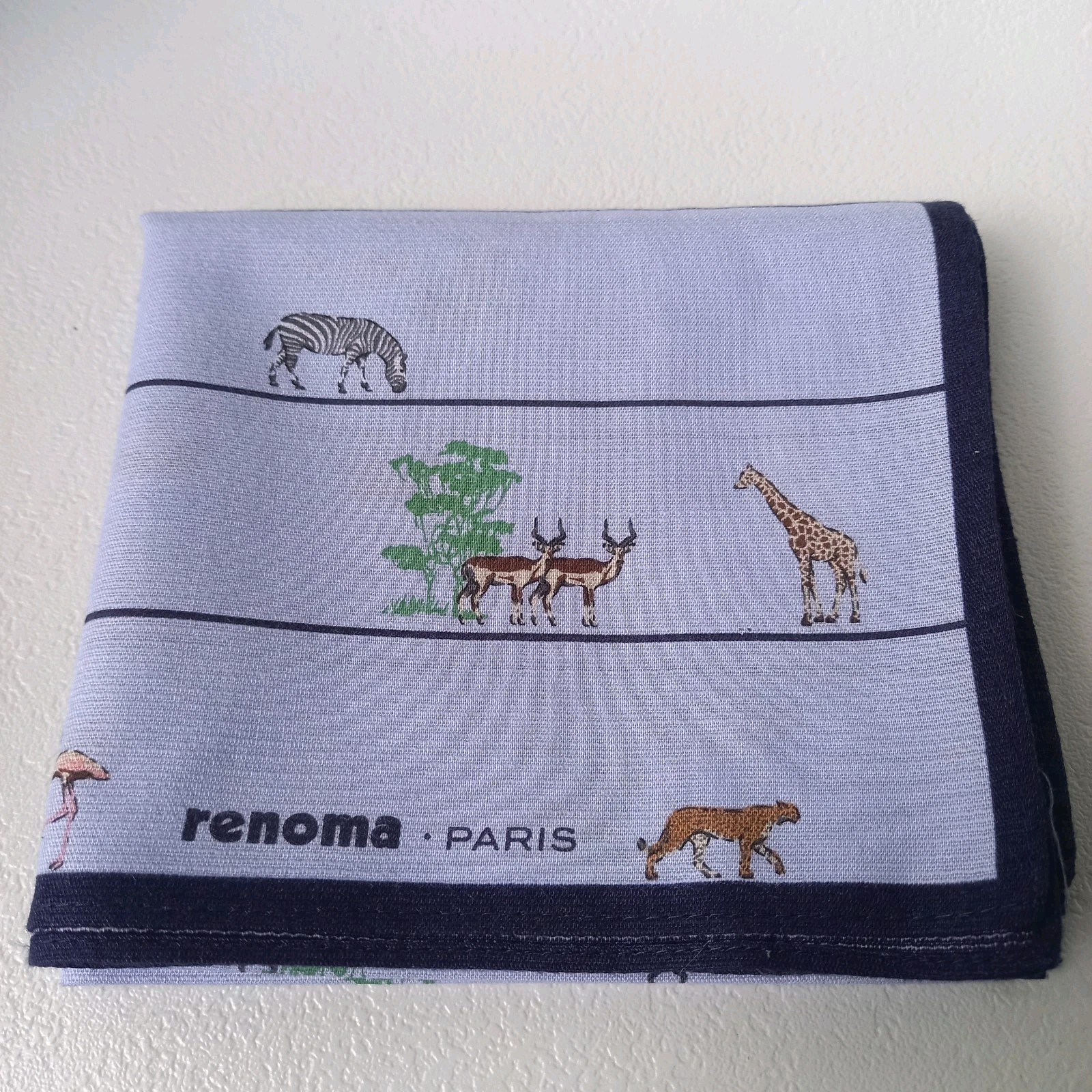 Renoma Paris Handkerchief Safari Animal Print Hanky Cotton Square Retro 20″