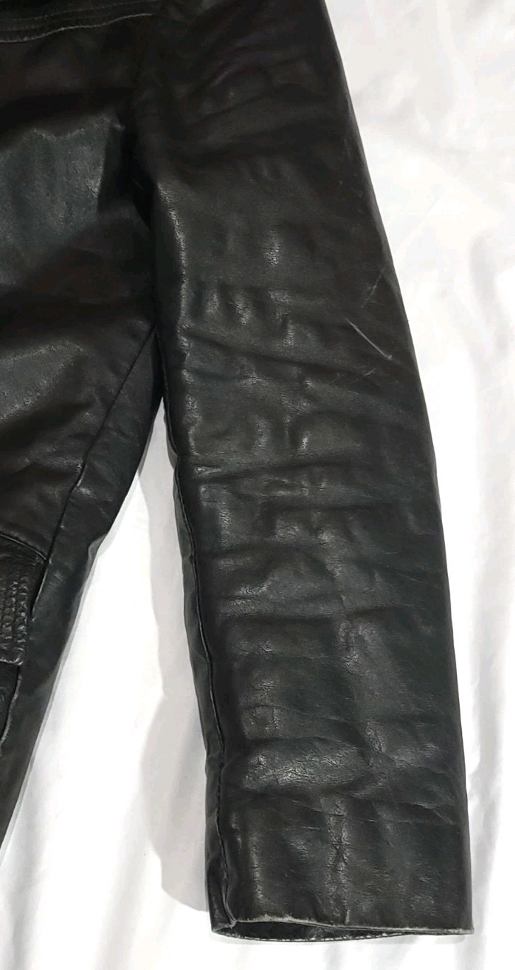Vtg 70s LE CHEVRON Black Leather Car Coat Jacket Blazer Men’s 36 Slim S 1970s