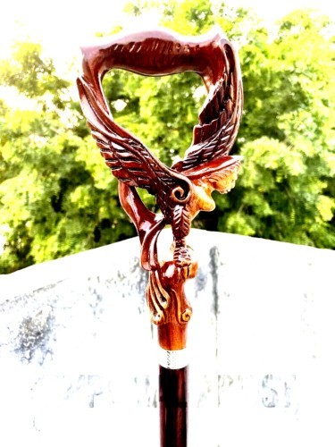 Handmade Lady Face Eagle Wooden Walking Stick Palm Grip Handle Wood Mother Day