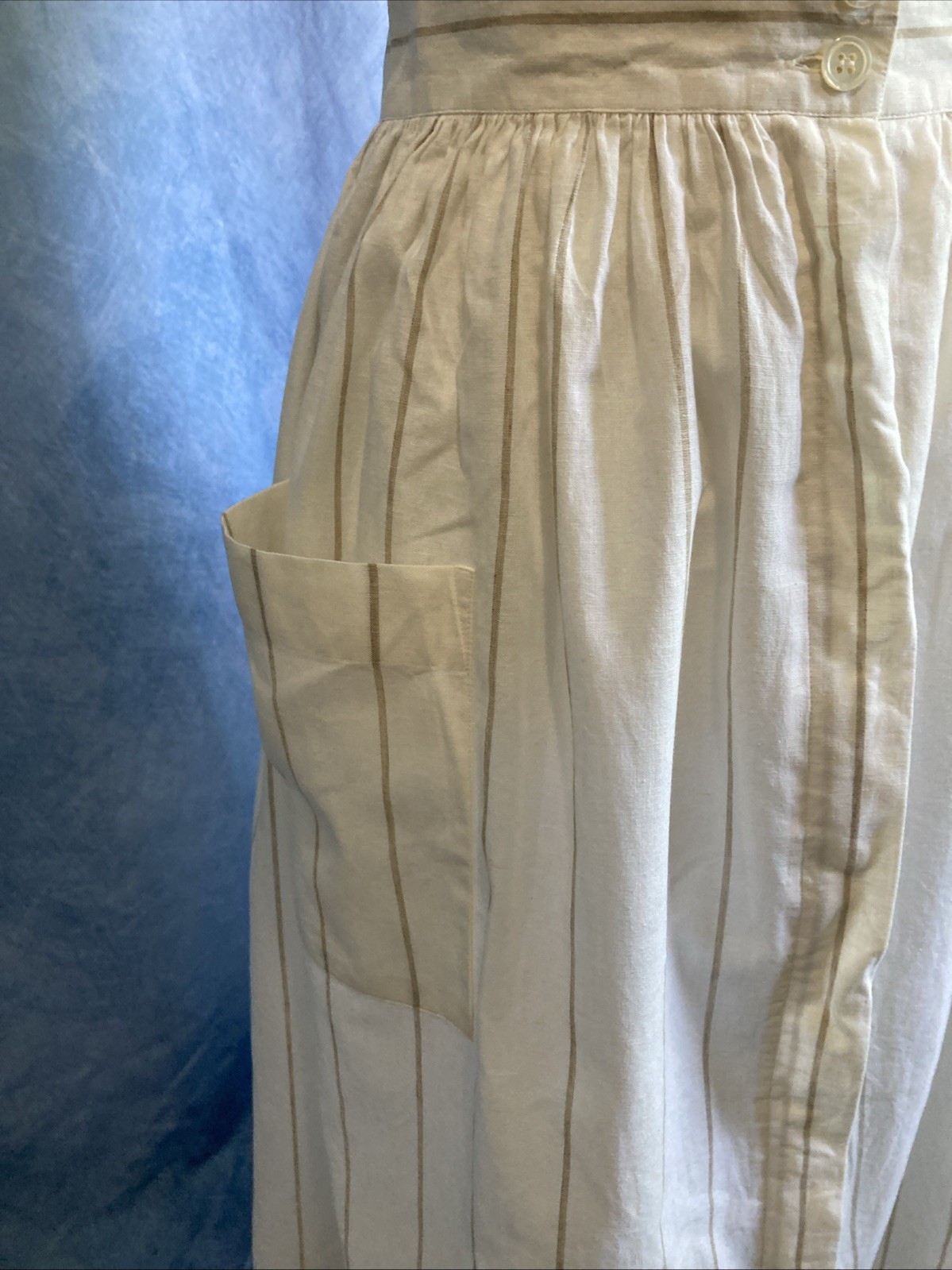 Vtg 80s 90s Andrew Harvey Cotton Linen Pinstripe Ankle Skirt Size 10 Pockets GUC