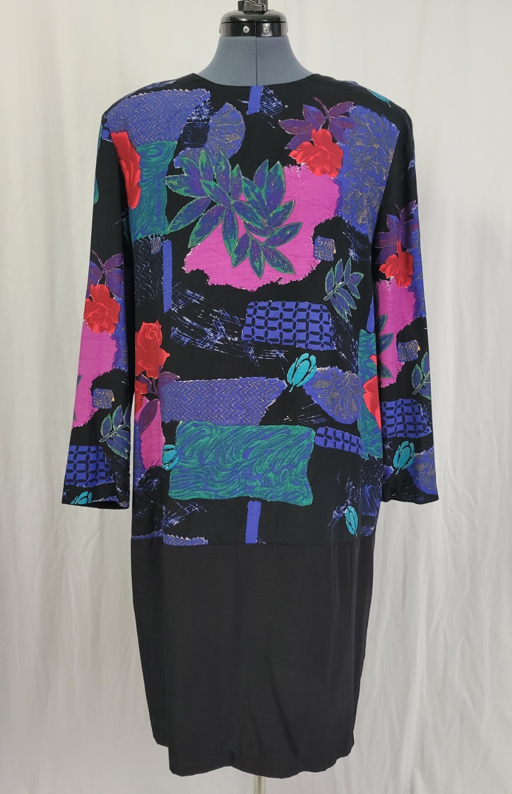 Vintage Just in Thyme Drop Waist Dress w Printed Top & Black Skirt Size 14