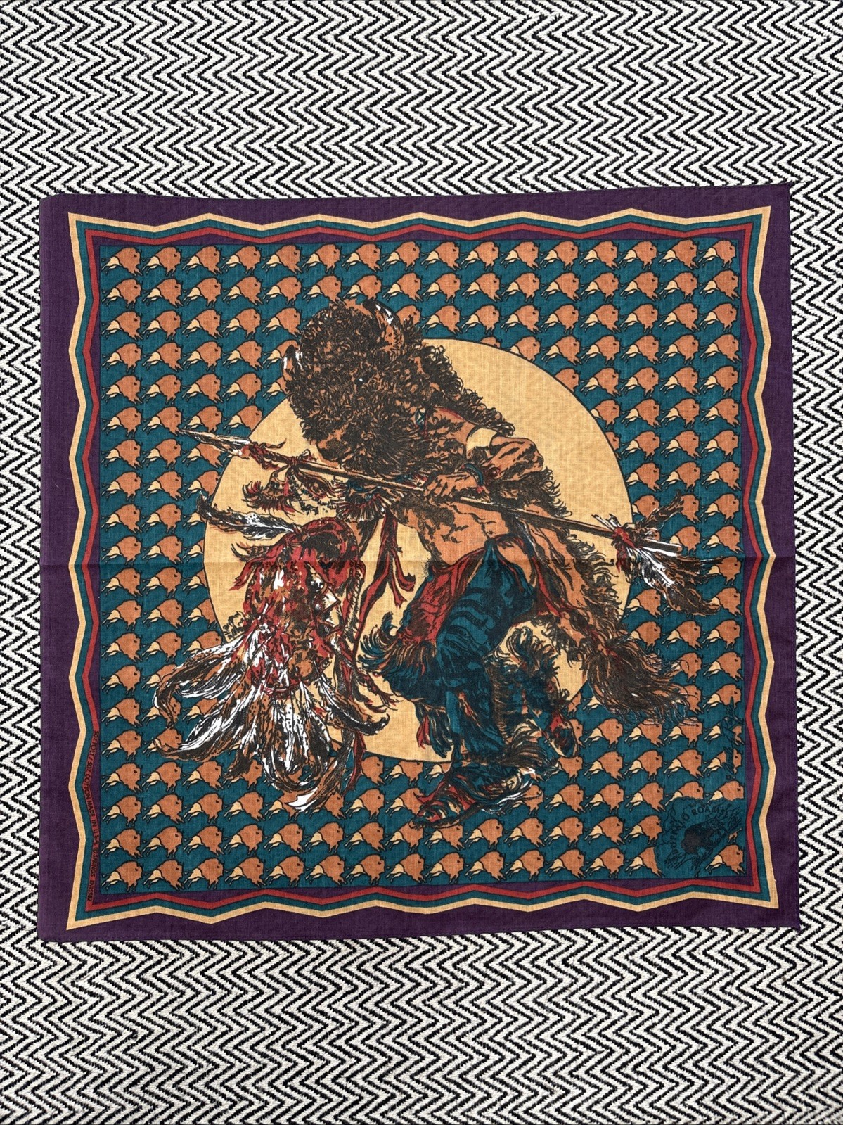 NEW VTG Springs Buffalo Roams Western Bandana Native American Dancing Warrior