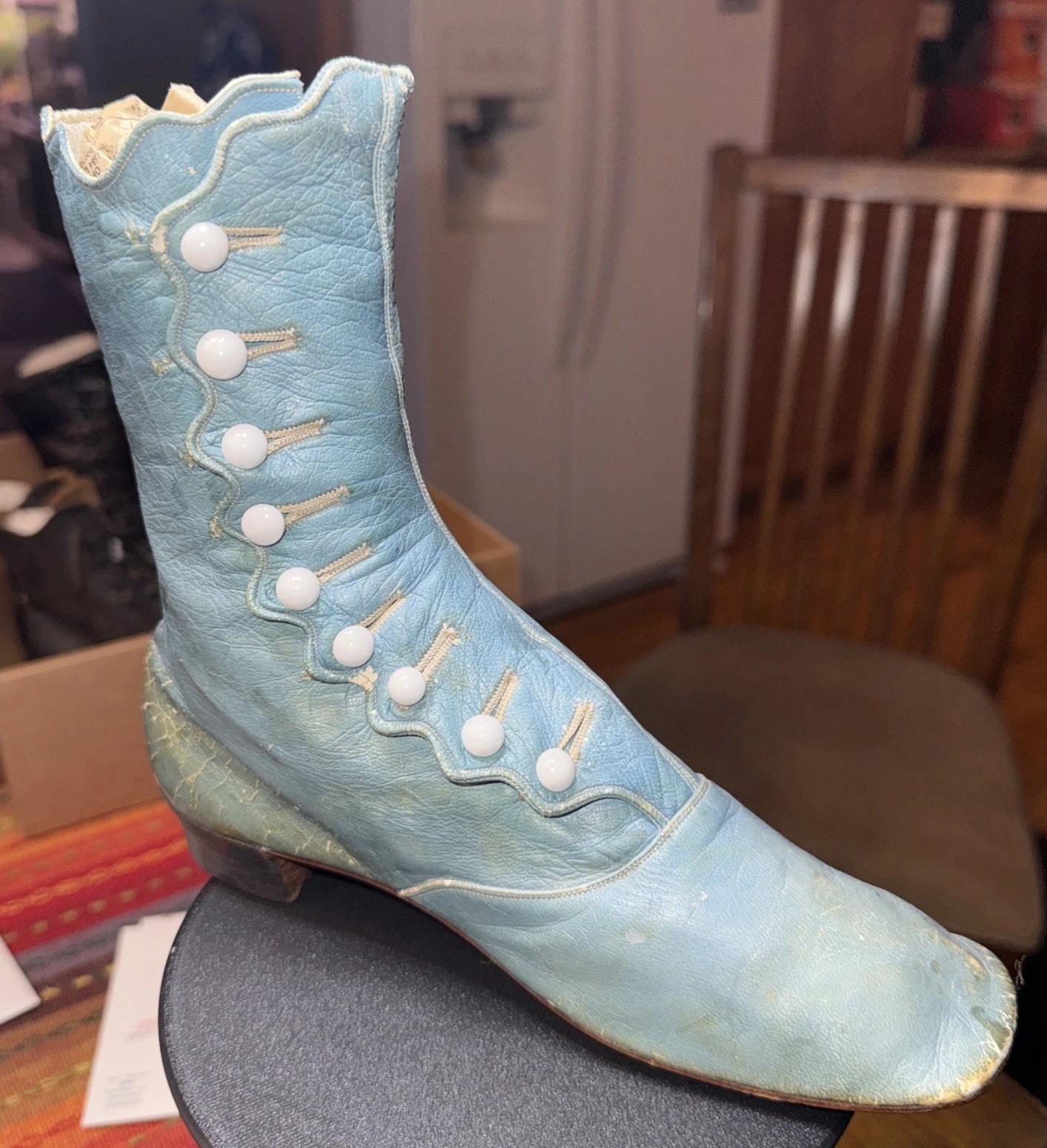 Antique Victorian Light Blue Leather 9 Button Children’s Boots RARE FIND