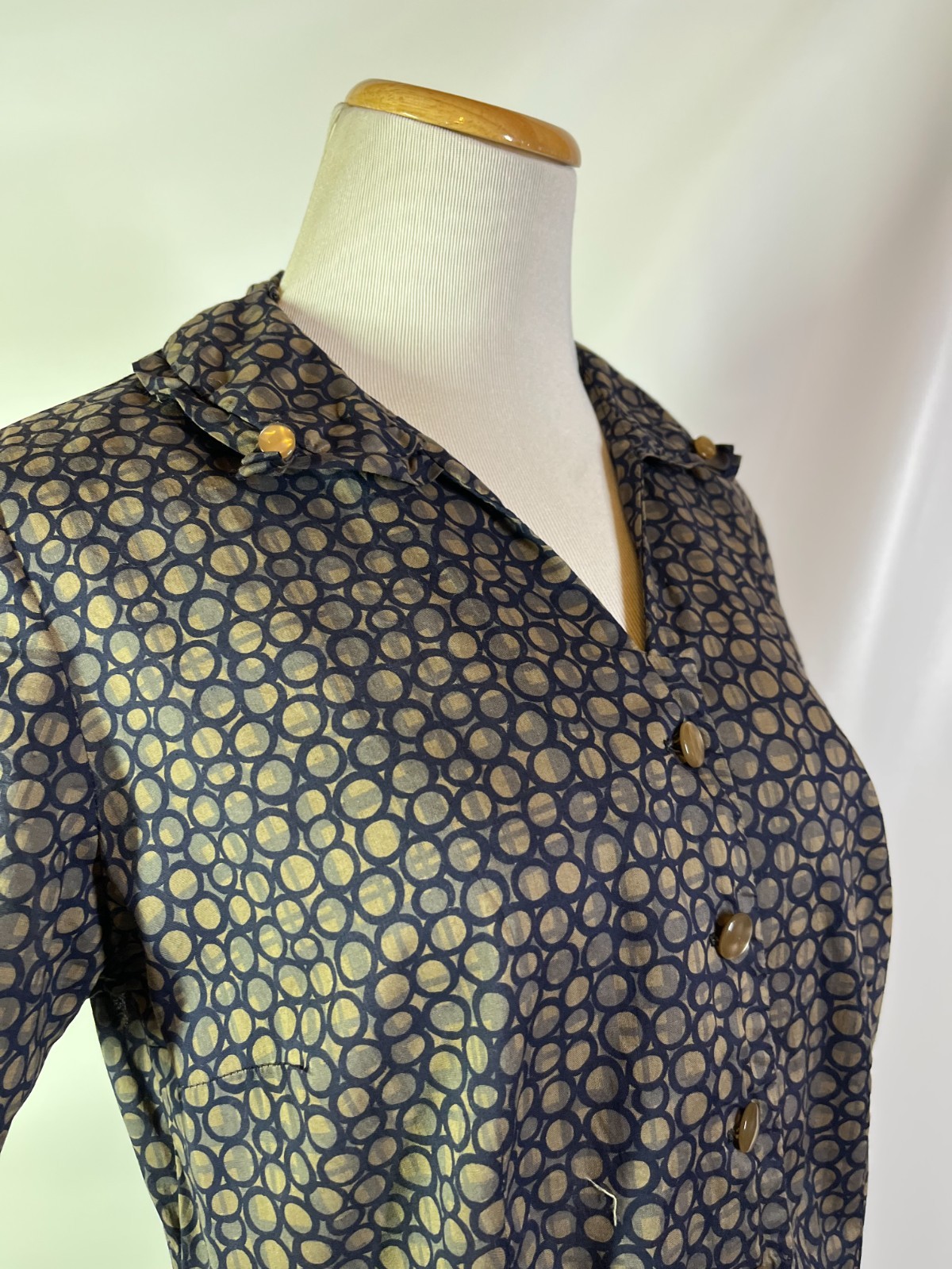 Vintage early 70s? Shirtdress Homemade Blue Circles Print Pockets