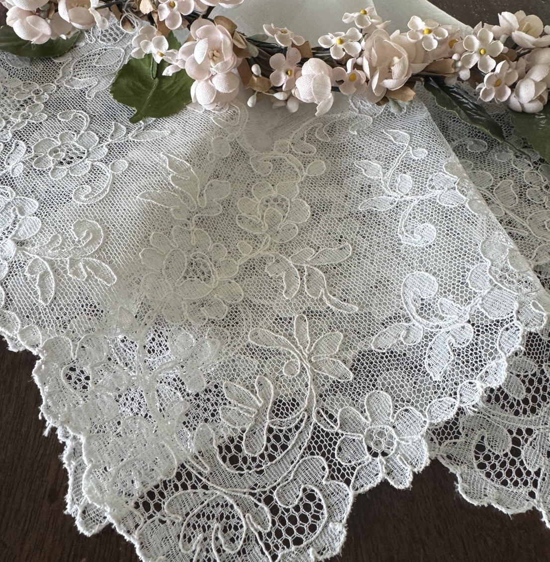Fine Antique Wedding Bridal Alencon Lace Handkerchief Victorian France