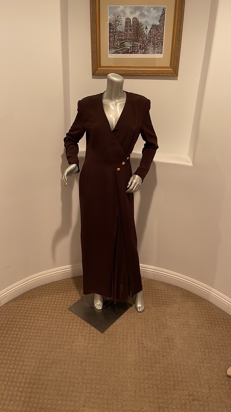 VINTAGE 1980’S ESCADA COUTURE SILK BROWN DRESS SIZE IT 38
