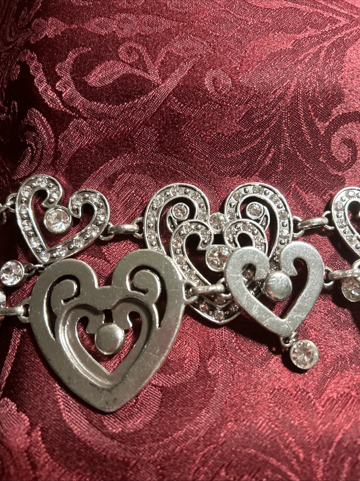 Brighton Silver Heart Pendant belt Pavé Clear Stones SZ M