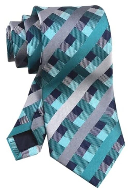3.15″(8cm) Fashion Striped Ties Mens Plaid Flower One Size Cyan Blue Grey