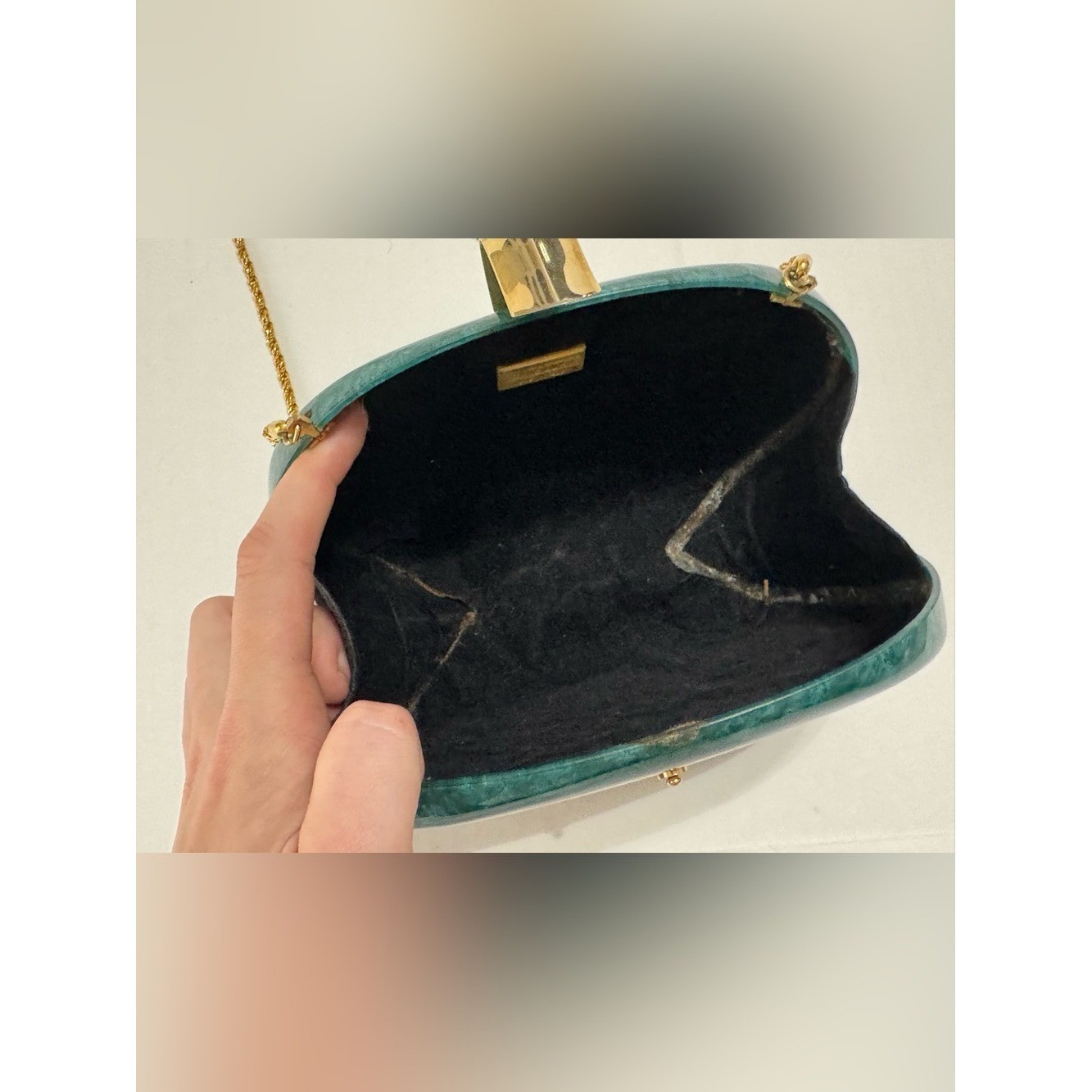 Vintage Vanessa Lucite Handbag Clamshell in Emerald Marble
