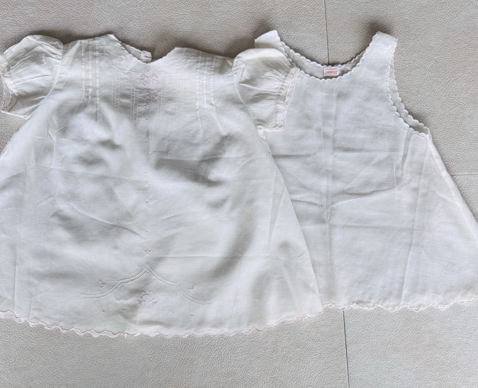 Vtg HM 1940-50s Cotton Baby Dress AND SLIP Embroidered in Philippines 14″ long