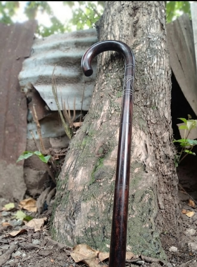 Handmade African Blackwood Walking Stick Iron Art Cane Tanzania Makonde Tribal
