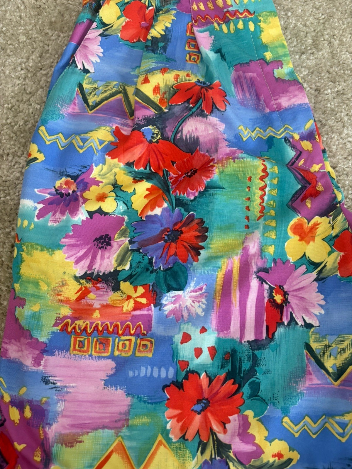 Vintage Men’s Pleated Shorts Vibrant Funky Colorful Floral Geometric Print 28