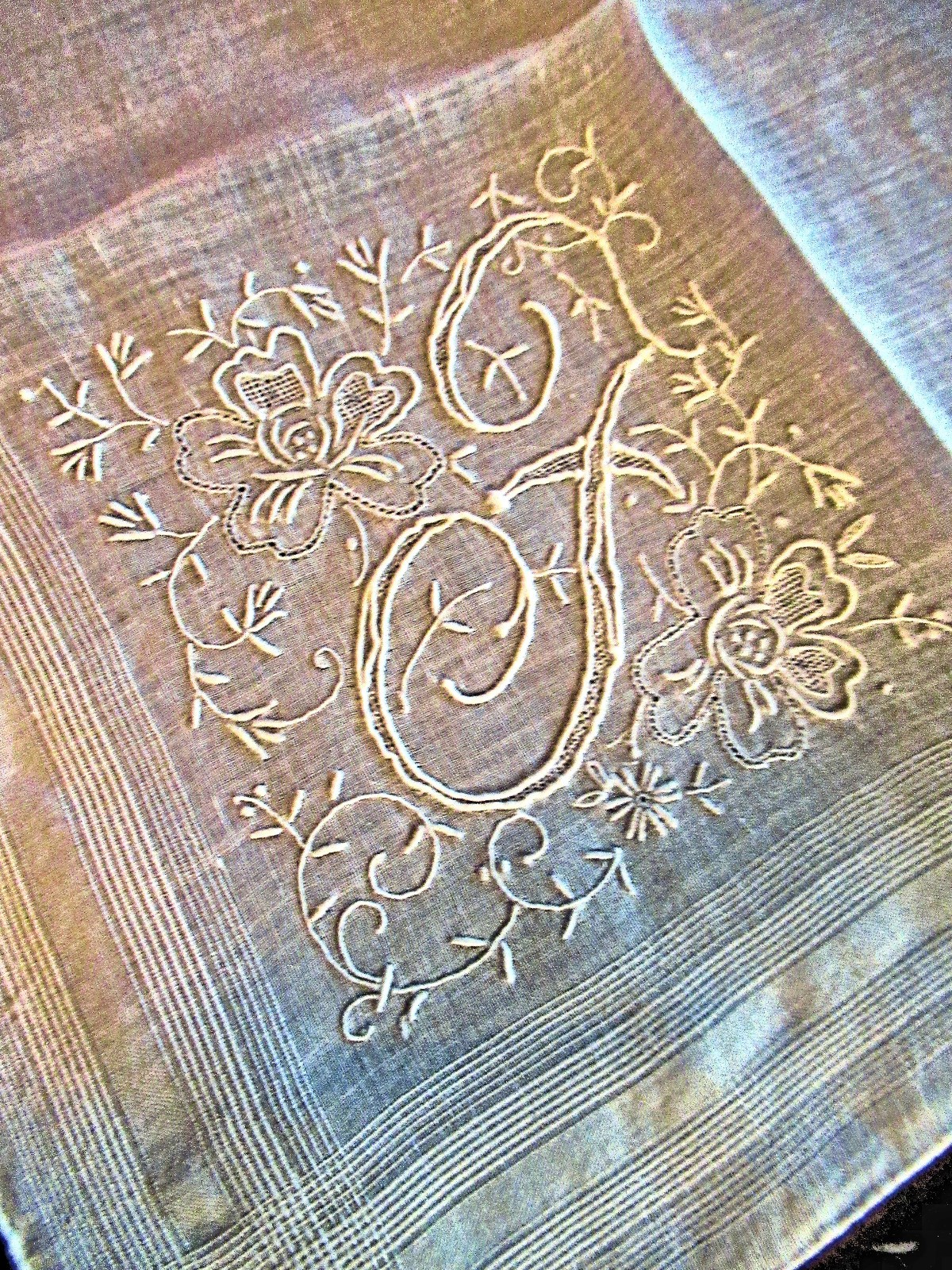 Vtg Hanky Handmade Madeira Whitework Embroidery Monogram F Wedding #168