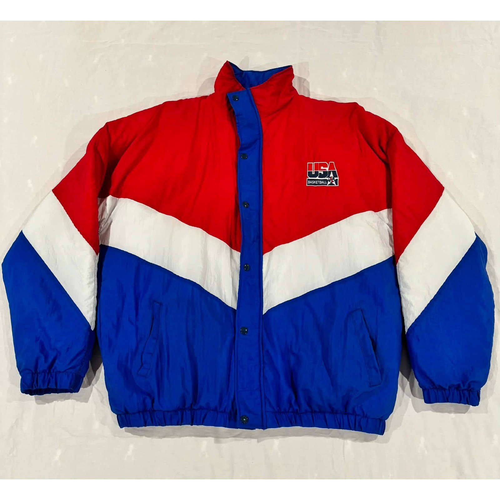 Vintage 1996 USA Basketball Jacket Holloway Red White Blue Puffer Mens XXL USA