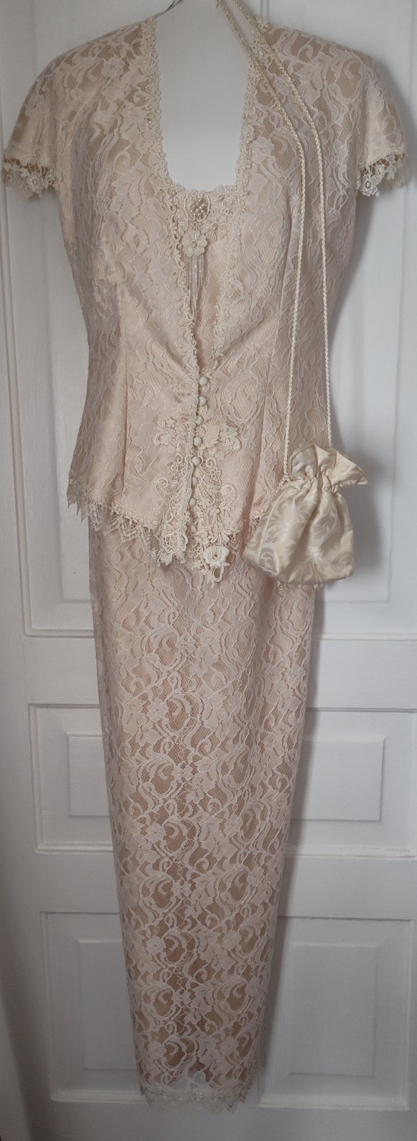 Vintage Cream Lace Special Occasion Formal Dress Set With Purse