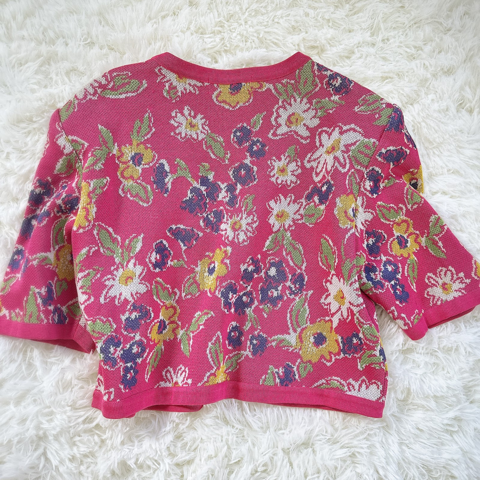 Vintage Yves Saint Laurent Paris Floral Knit Dress Cardigan Set Pink M