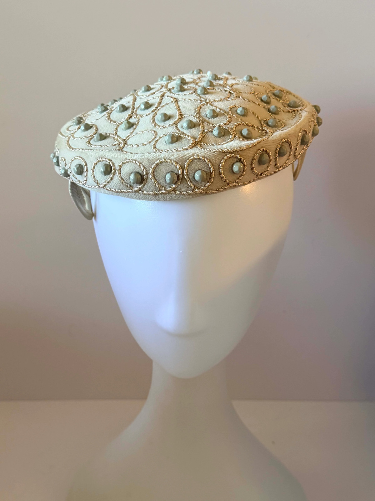 Vintage Embellished Ivory Pillbox Hat | Beaded Cocktail Hat | 1960s Formal