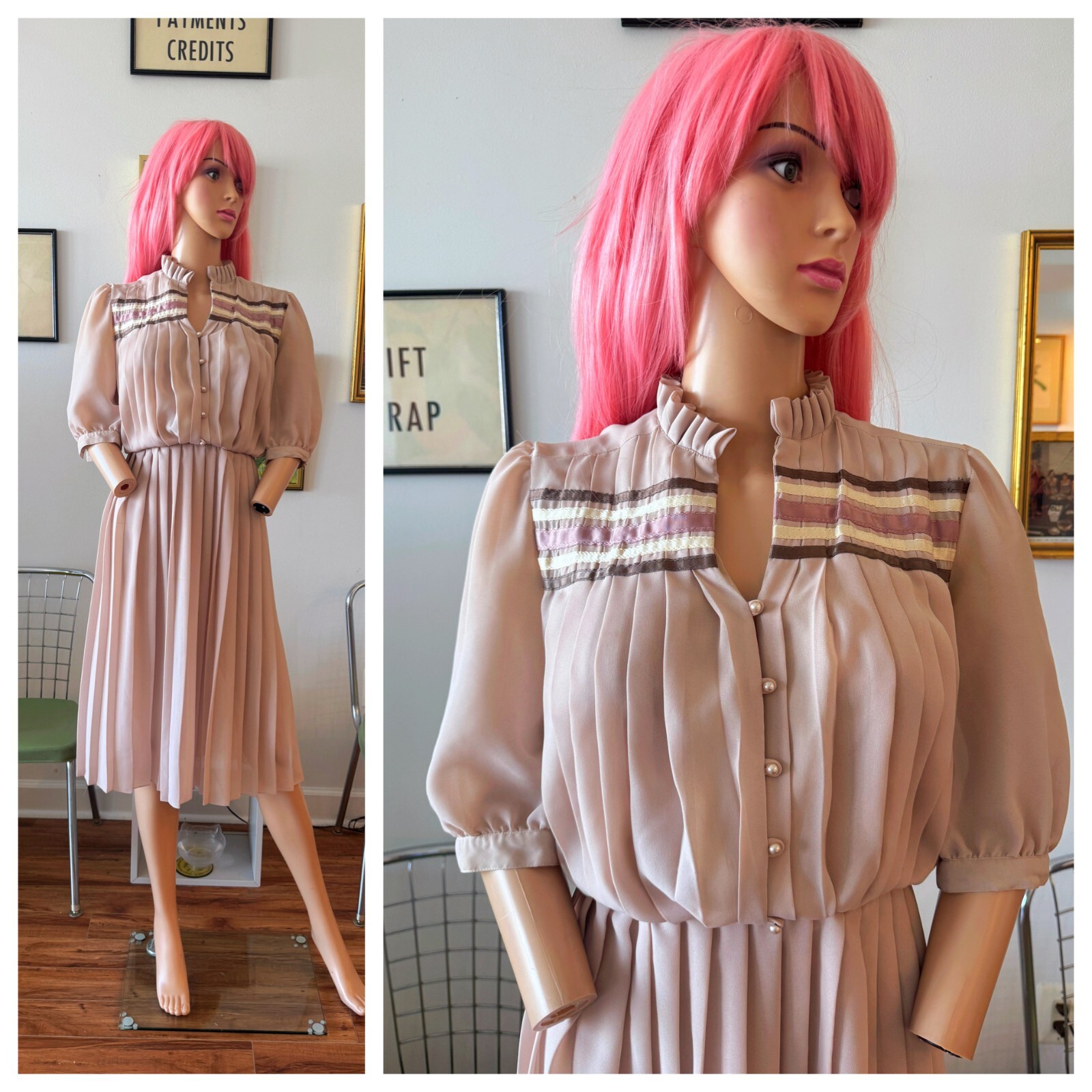 Vintage 80s St Gillian Kay Under Ruffle Tuxedo Swingy Secretary Dress M