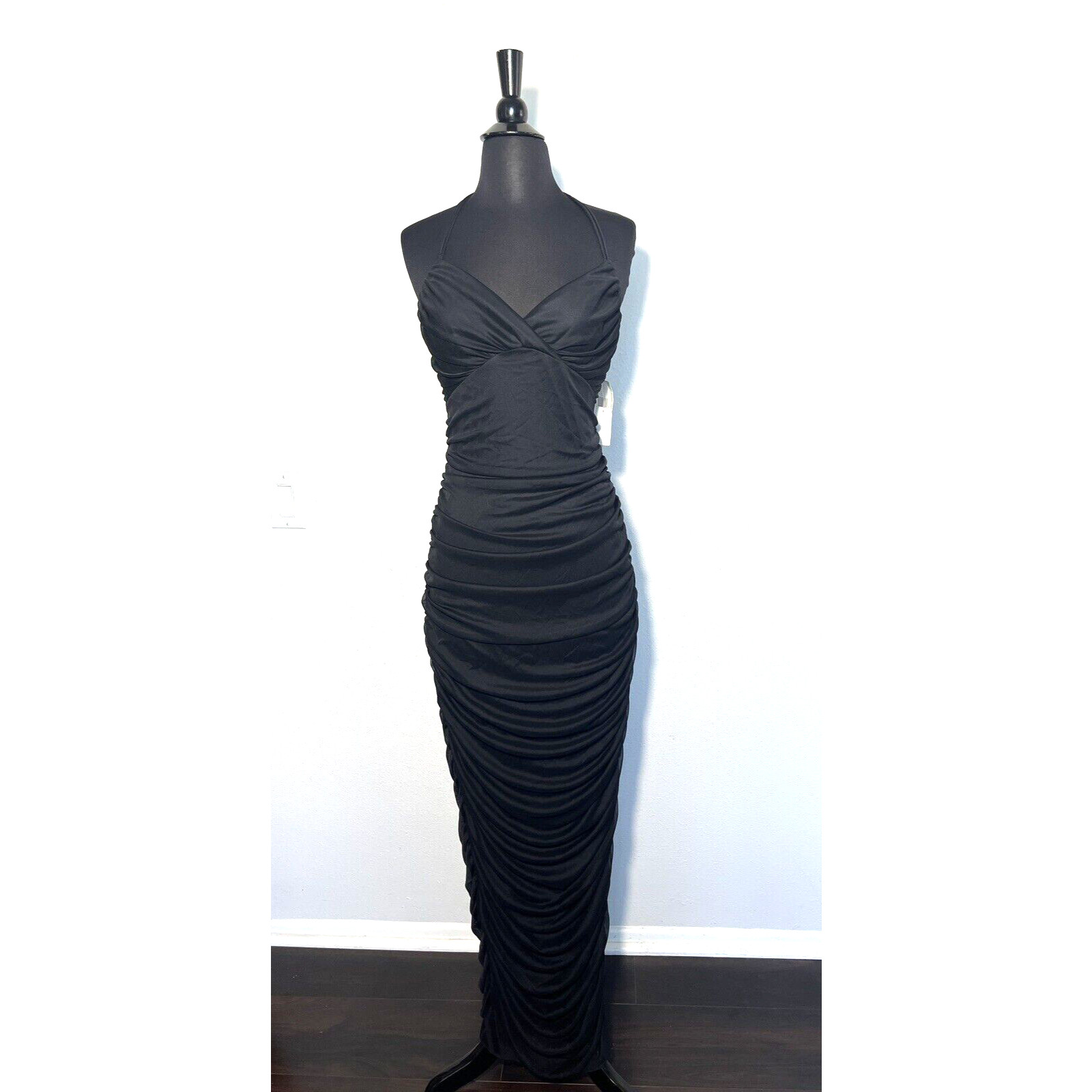 Vintage Sum Sum by Niki Livas Black Dress Ruched Sz 13 Made in US