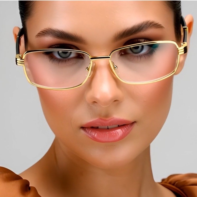 Gold Frame Glasses Wood Temple Women Designer Style Fashion Eyeglasses Gafas New